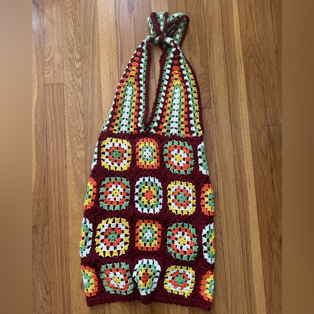 Colorful Crochet halter mini dress